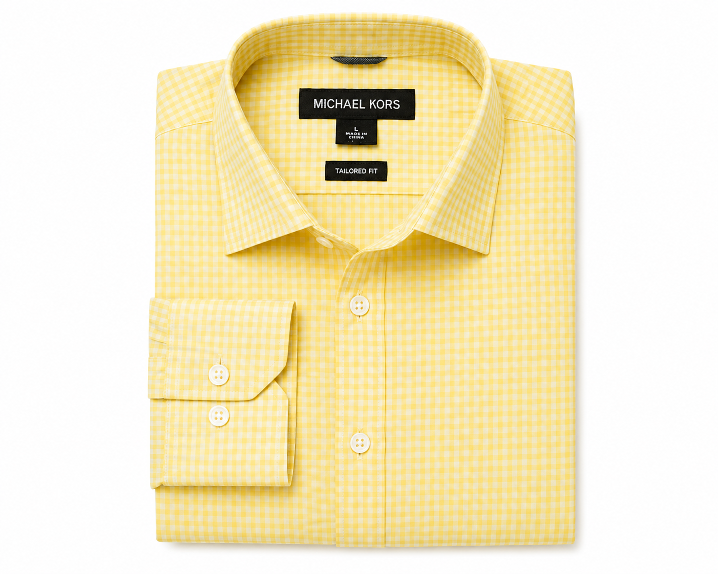 Camisa Michael Kors Tailored Fit Amarillo Claro Cuadros – Talla L