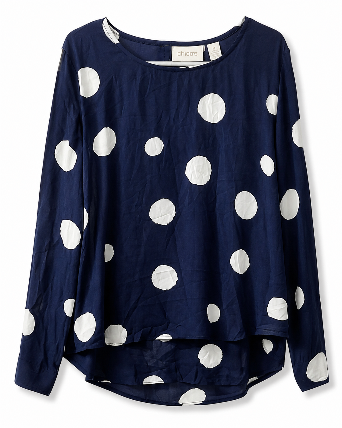 Blusa Chico's Azul Marino Lunares Blancos – Talla M
