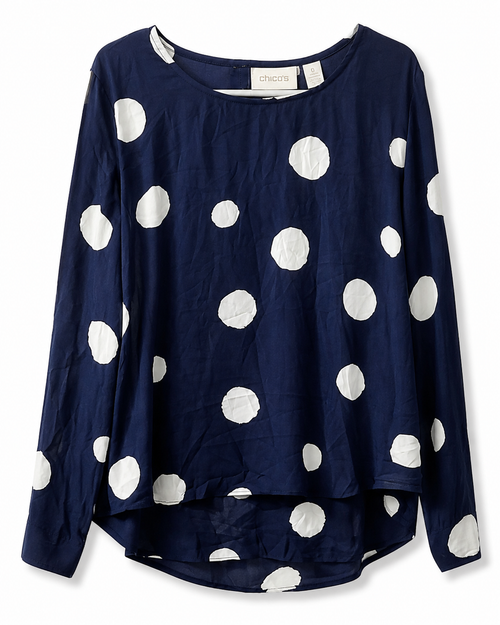 Blusa Chico's Azul Marino Lunares Blancos – Talla M