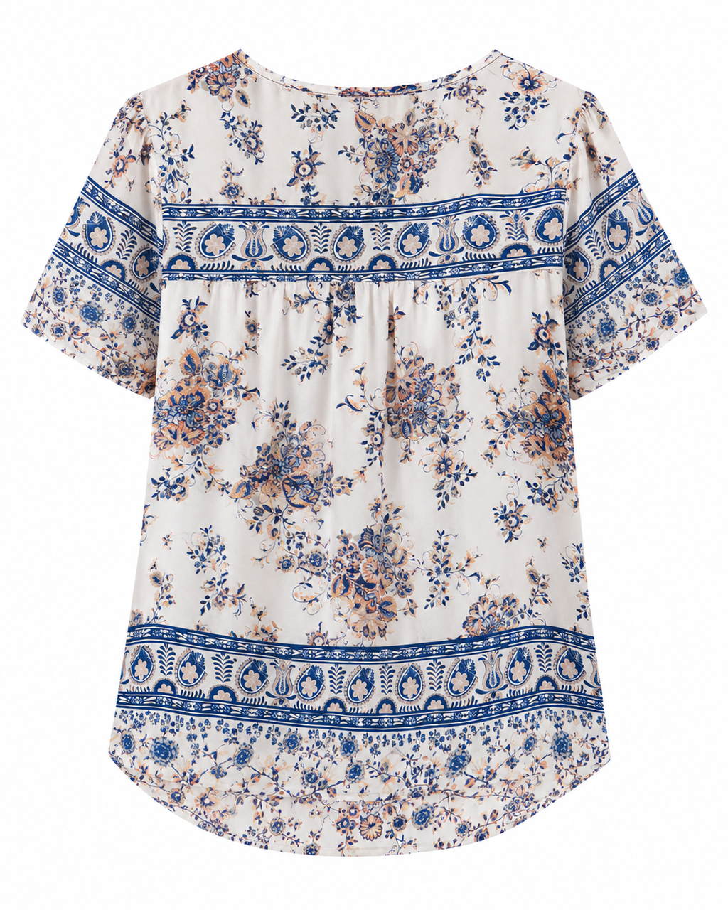 Blusa  Color  Marfil / crema con estampado floral en azul, beige y rosa– Talla S
