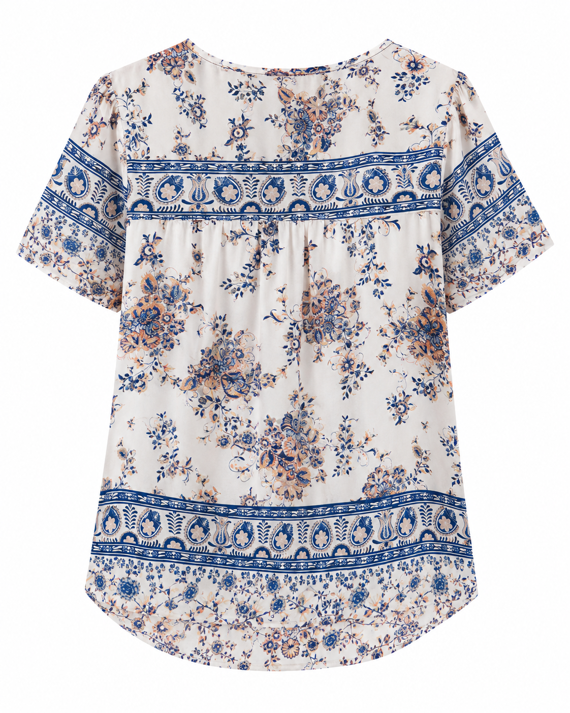 Blusa  Color  Marfil / crema con estampado floral en azul, beige y rosa– Talla S