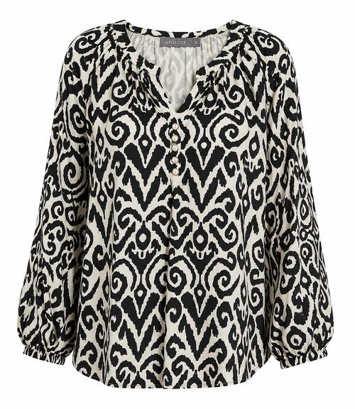 Blusa  APOLOGY  Color Marfil / beige claro con estampado negro - Talla XL