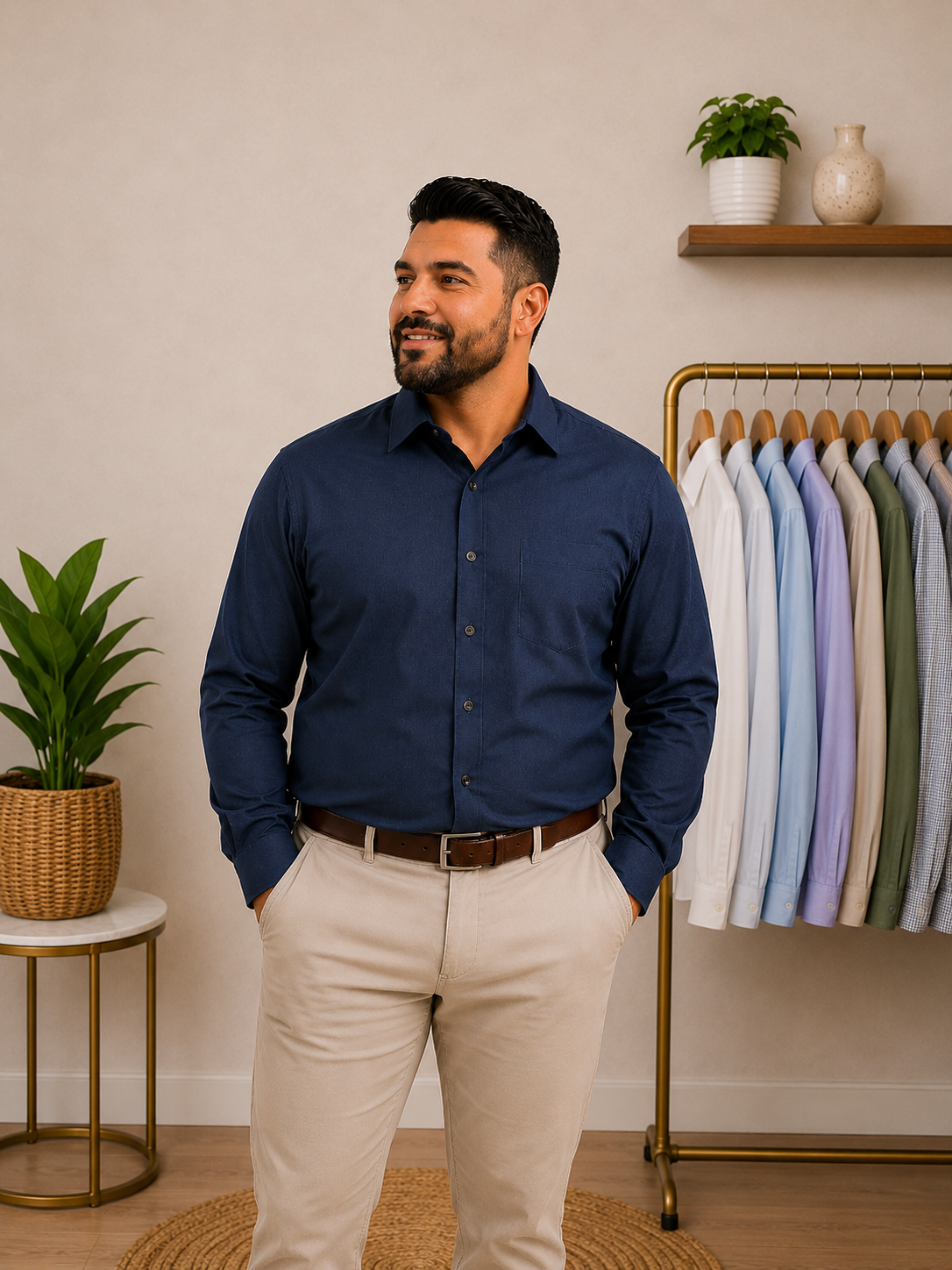 Camisa Stafford Wrinkle-Free Azul Noche Talla M