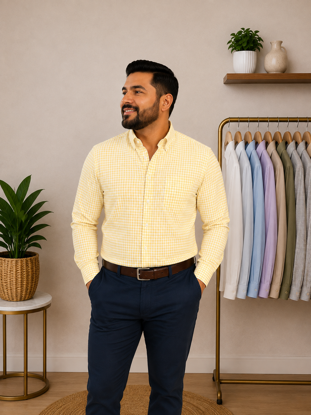Camisa Michael Kors Tailored Fit Amarillo Claro Cuadros – Talla L