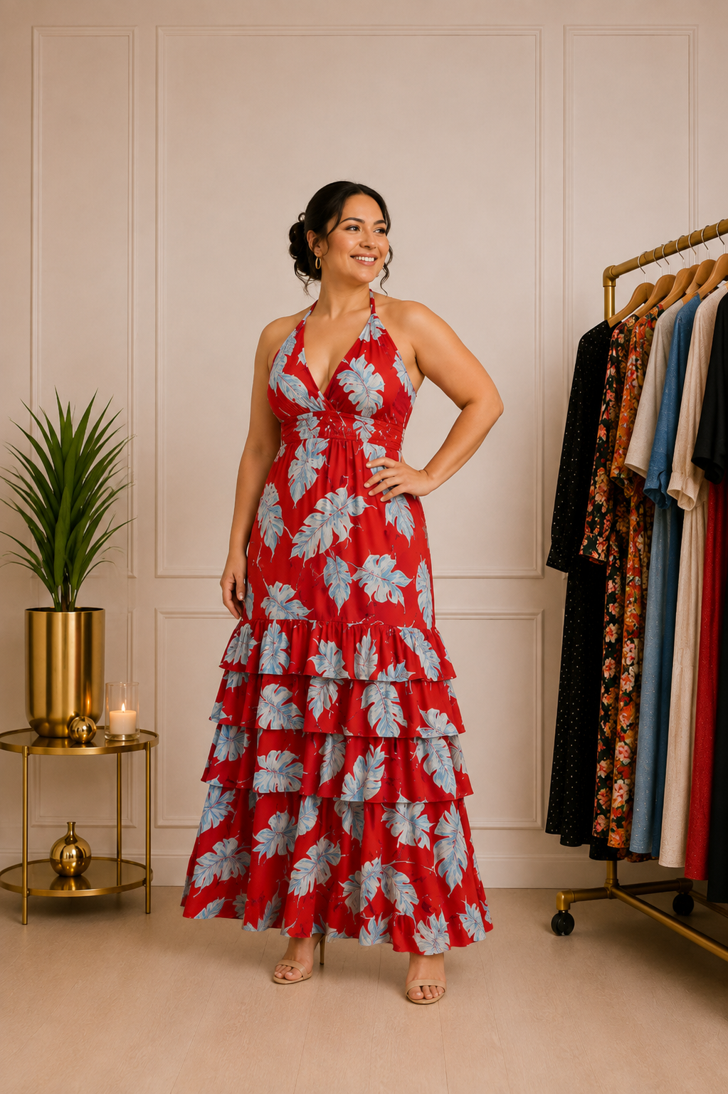 Vestido Maxi Chicways Tropical Rojo – Talla S