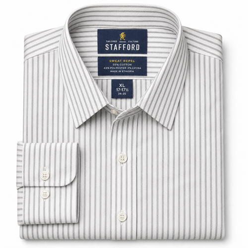 Camisa Stafford Sweat Repel Blanca con Rayas Grises – Talla XL