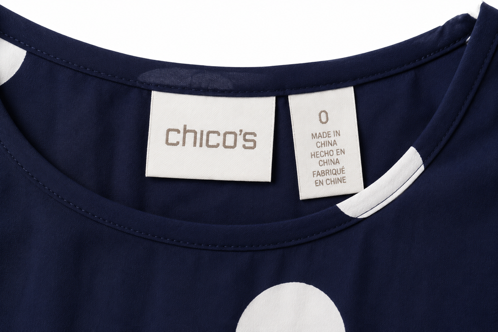 Blusa Chico's Azul Marino Lunares Blancos – Talla M