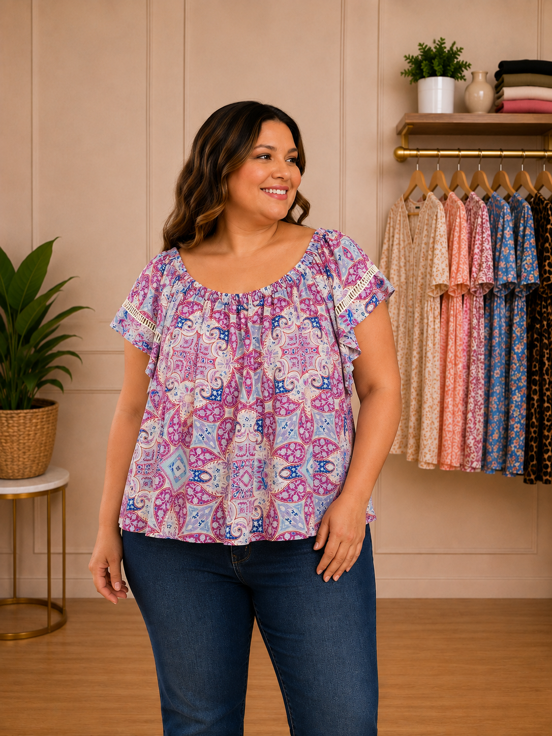 Blusa  BELLE SXY  Color Multicolor — fucsia, rosado, azul, lila y crema - Talla XL