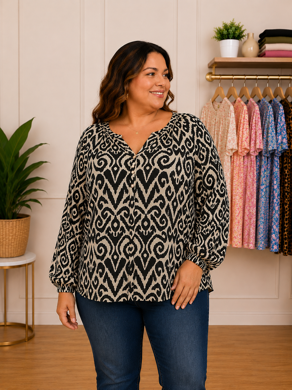 Blusa  APOLOGY  Color Marfil / beige claro con estampado negro - Talla XL