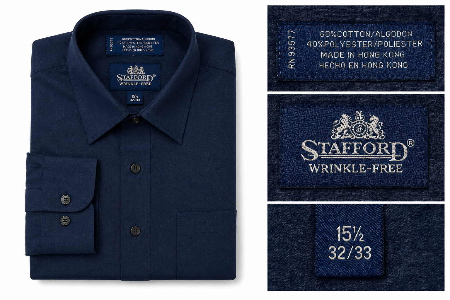 Camisa Stafford Wrinkle-Free Azul Noche Talla M
