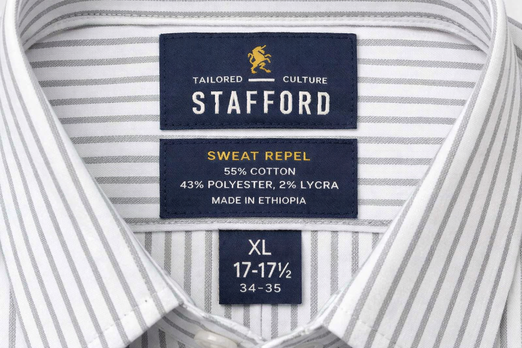 Camisa Stafford Sweat Repel Blanca con Rayas Grises – Talla XL