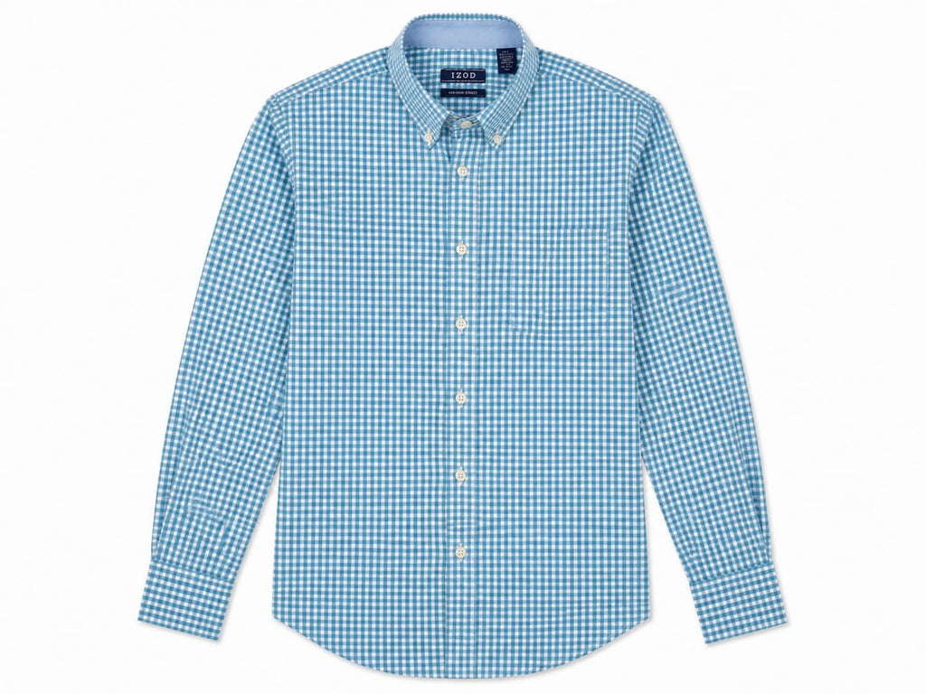 Camisa IZOD Non-Iron Stretch Azul Aguamarina Cuadros – Talla XL