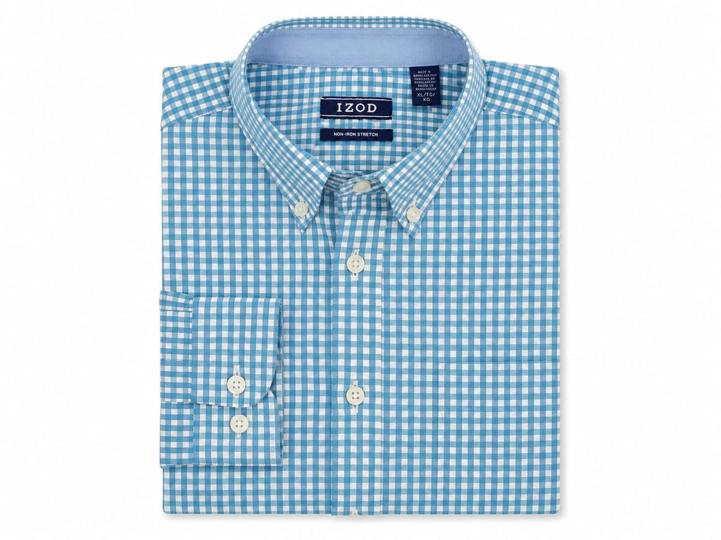 Camisa IZOD Non-Iron Stretch Azul Aguamarina Cuadros – Talla XL