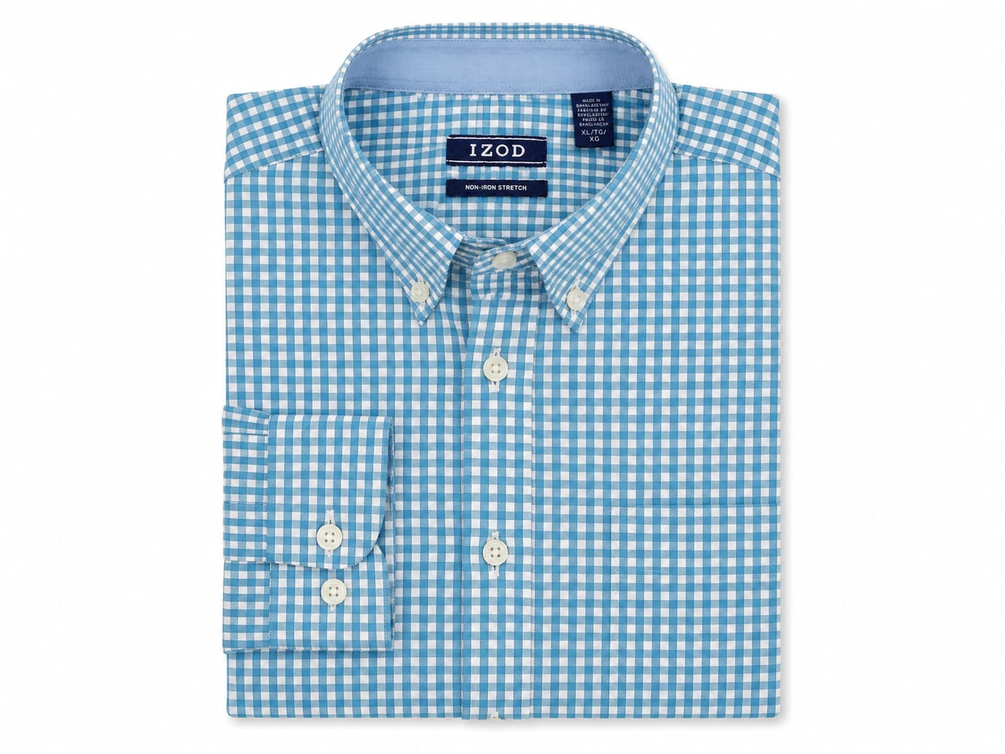 Camisa IZOD Non-Iron Stretch Azul Aguamarina Cuadros – Talla XL