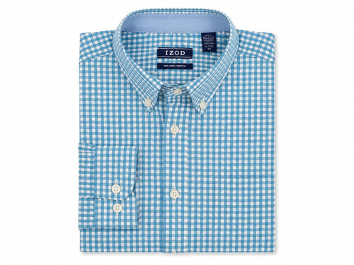 Camisa IZOD Non-Iron Stretch Azul Aguamarina Cuadros – Talla XL