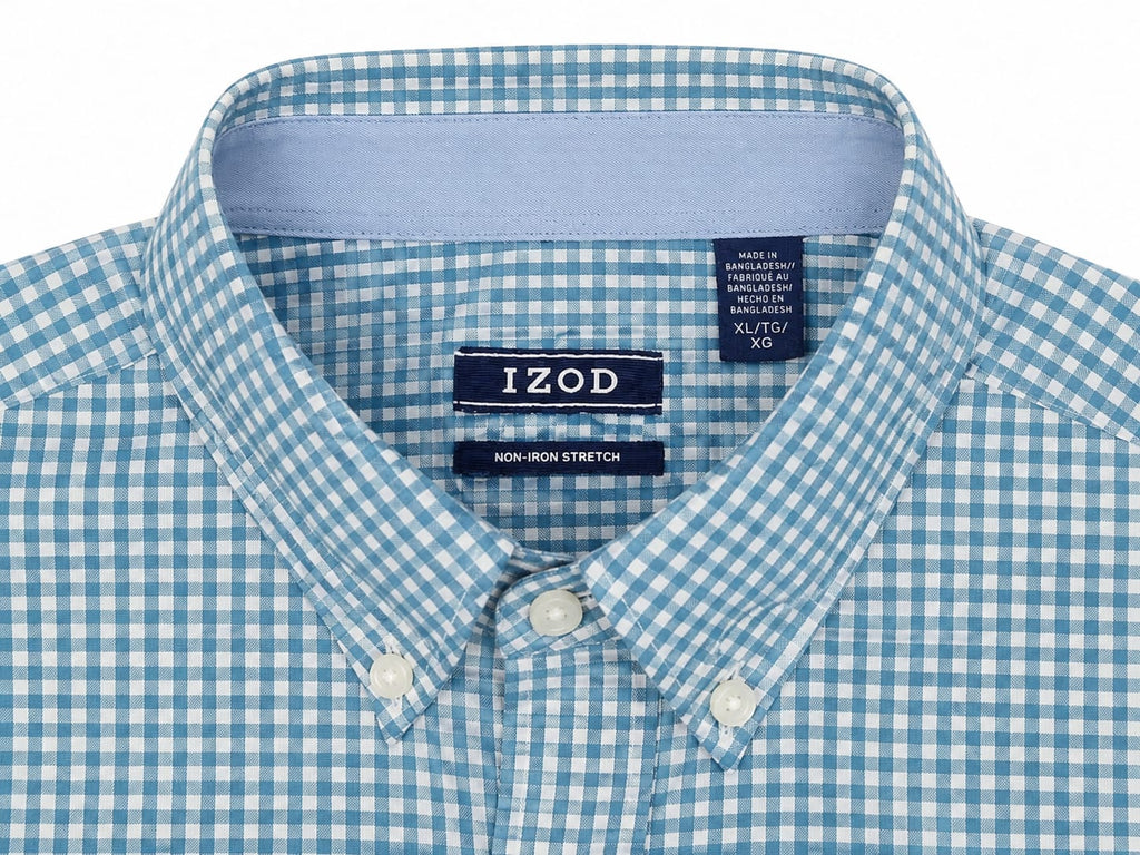 Camisa IZOD Non-Iron Stretch Azul Aguamarina Cuadros – Talla XL