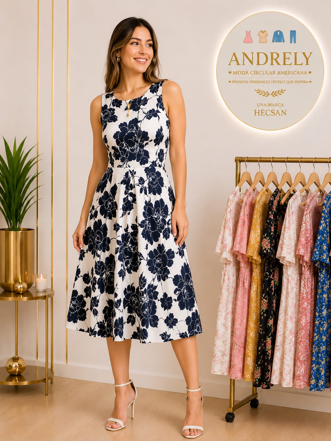 Vestido Midi H&M Floral Blanco – Talla 6