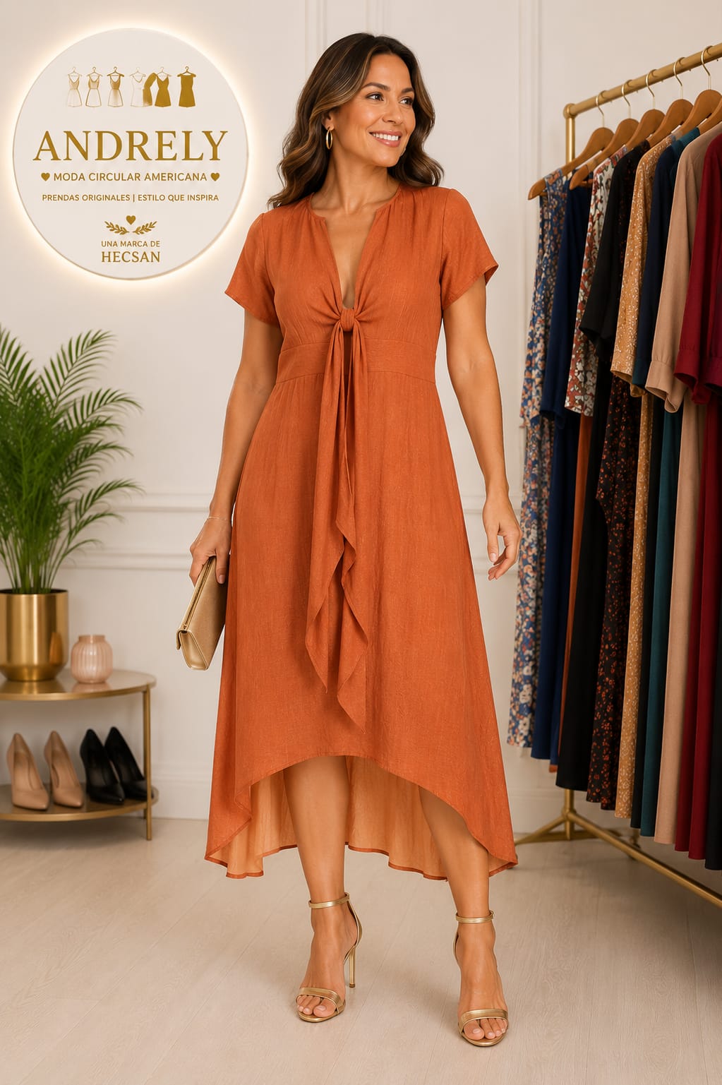 Vestido Midi Blue Rain Color Terracota Cobrizo – Talla XS