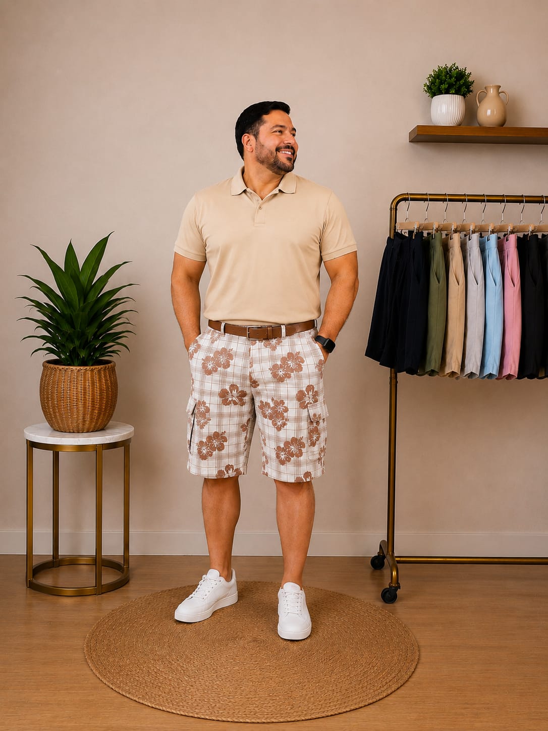 Short  ARIZONA - Color Beige Crema con estampado café – Talla 36