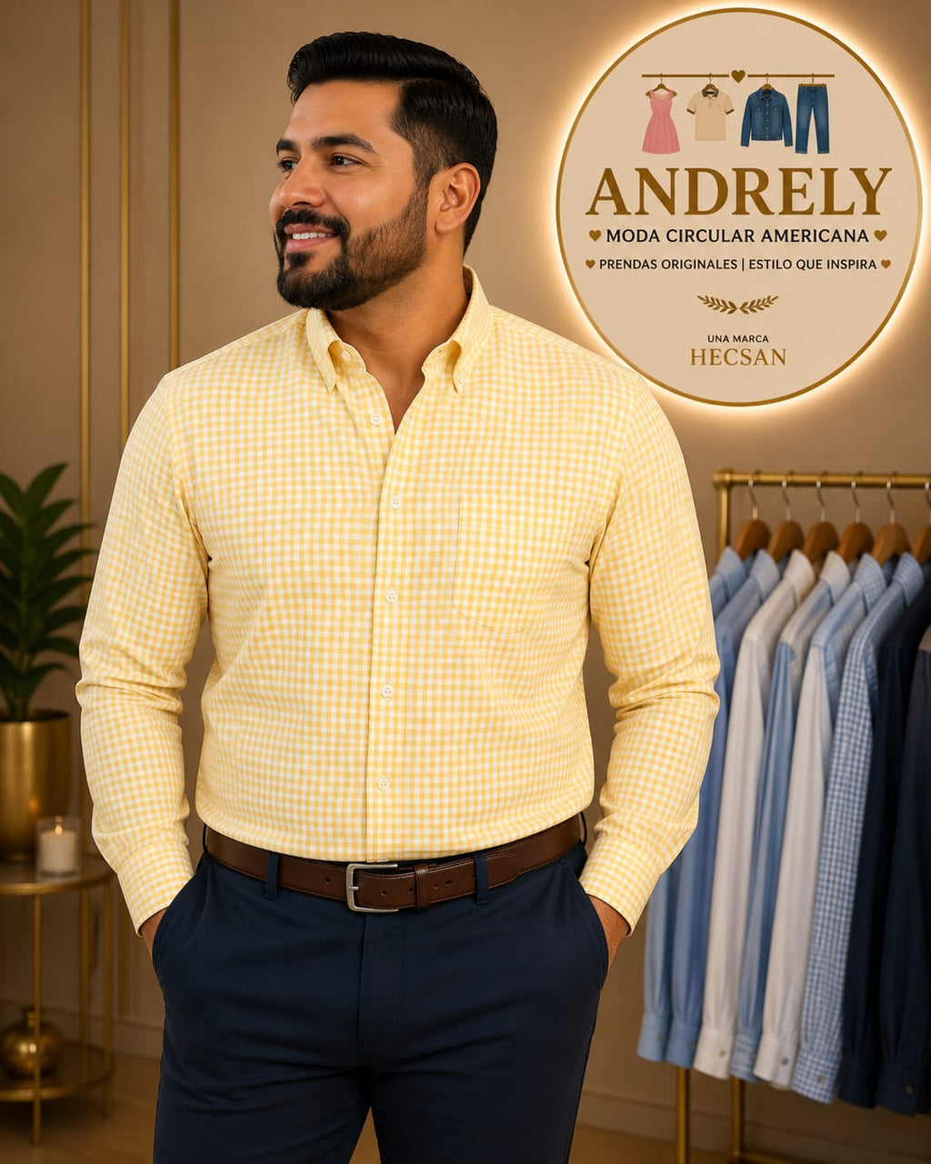 Camisa Michael Kors Tailored Fit Amarillo Claro Cuadros – Talla L