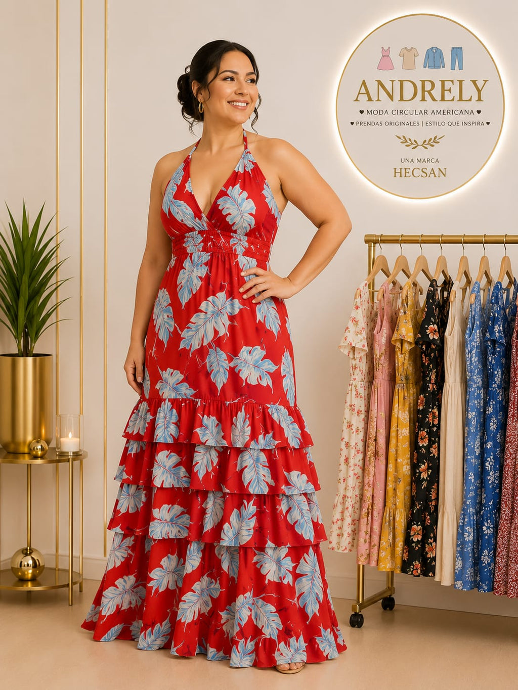 Vestido Maxi Chicways Tropical Rojo – Talla S