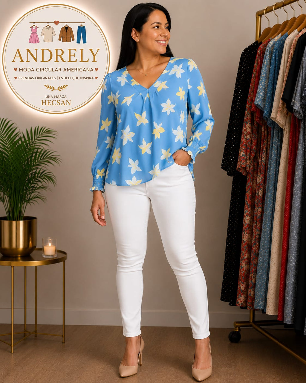 Blusa Worthington Azul Estampado Floral – Talla S