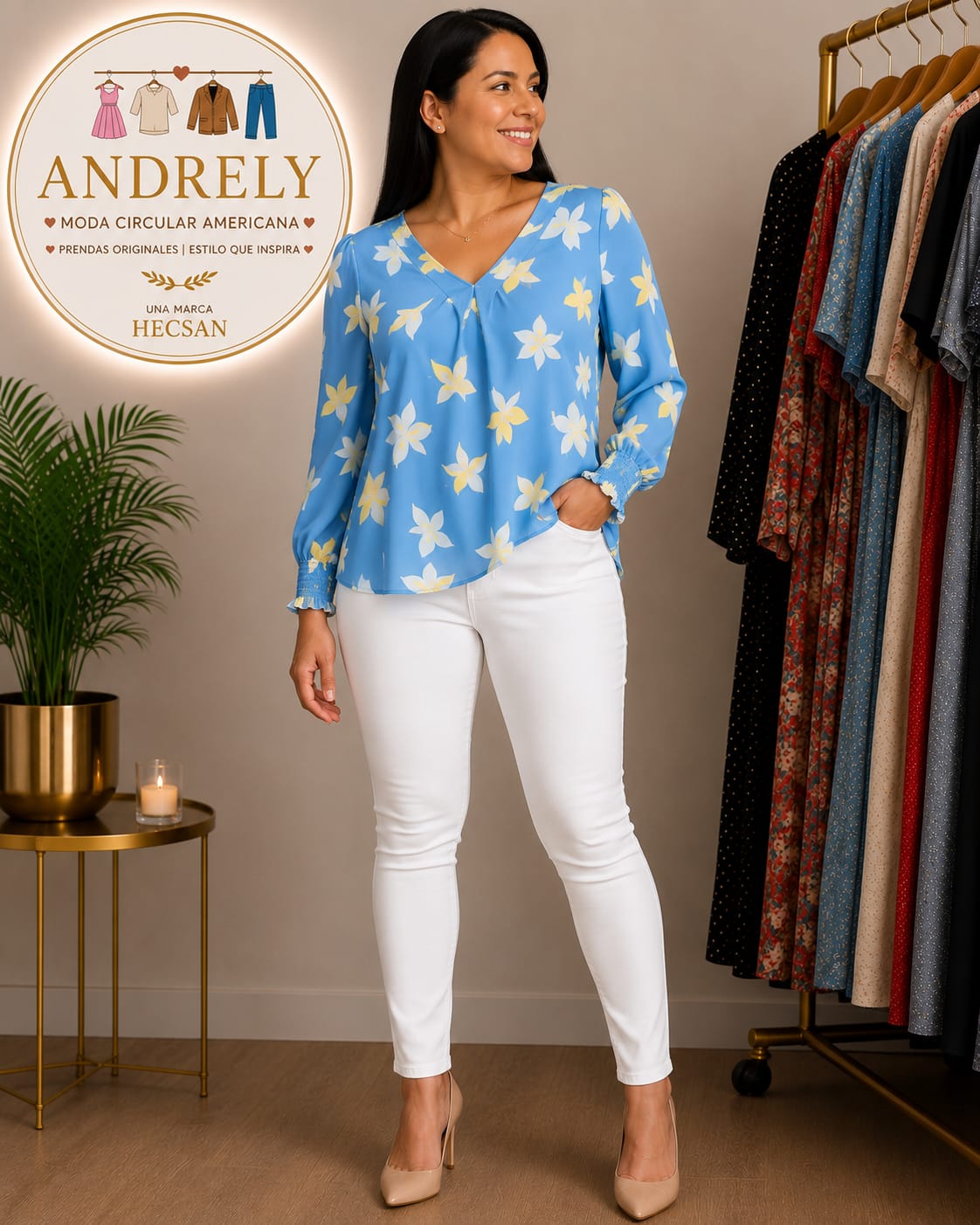 Blusa Worthington Azul Estampado Floral – Talla S
