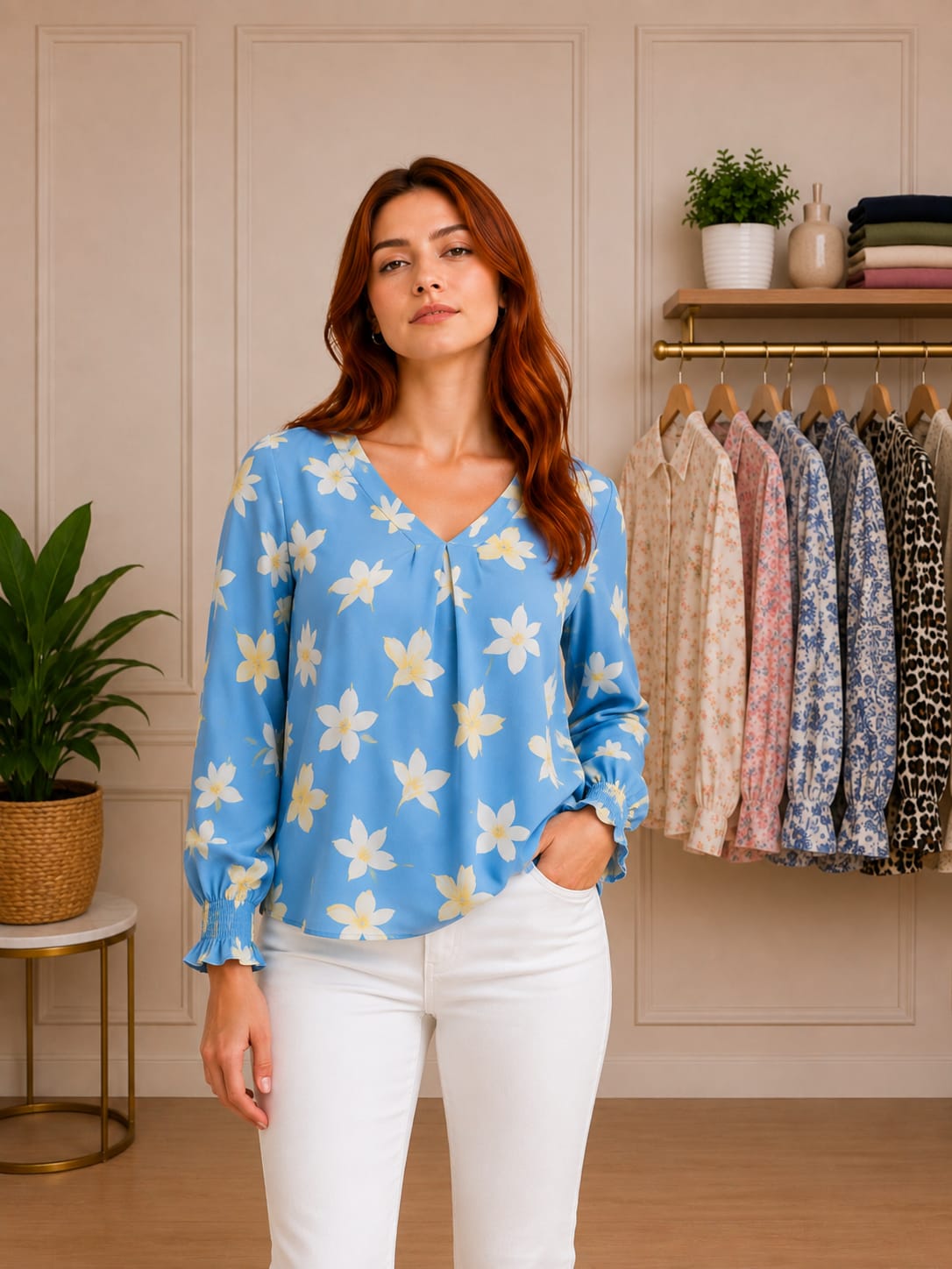 Blusa Worthington Azul Estampado Floral – Talla S